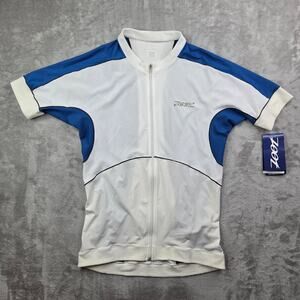 Zoot Men's Large Ultra Cycle Full Zip Cycling Jersey White Blue Performance NWT